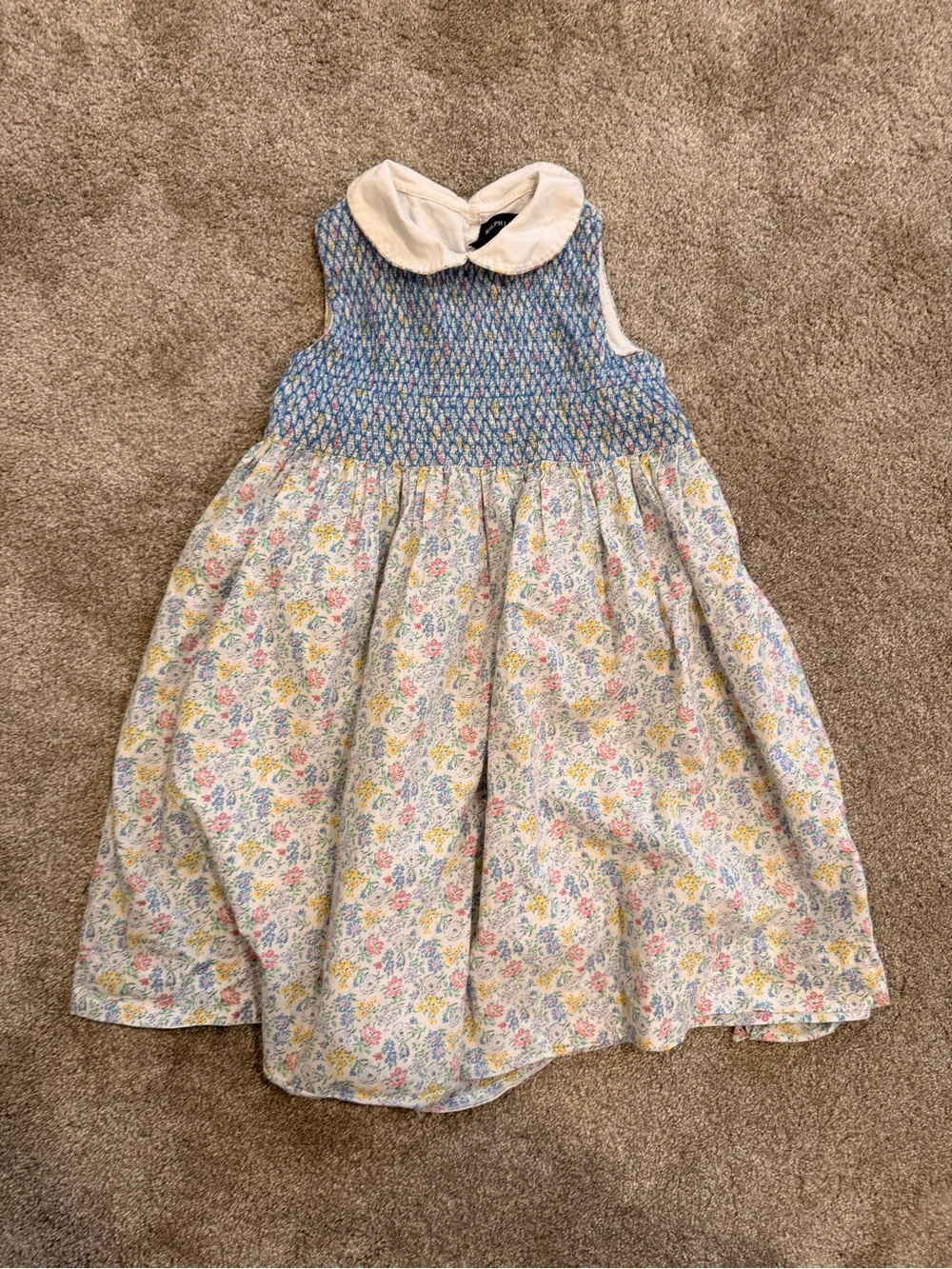Ralph Lauren Girls Size 5 Smocked Floral Dress Peter Pan Collar Cottagecore